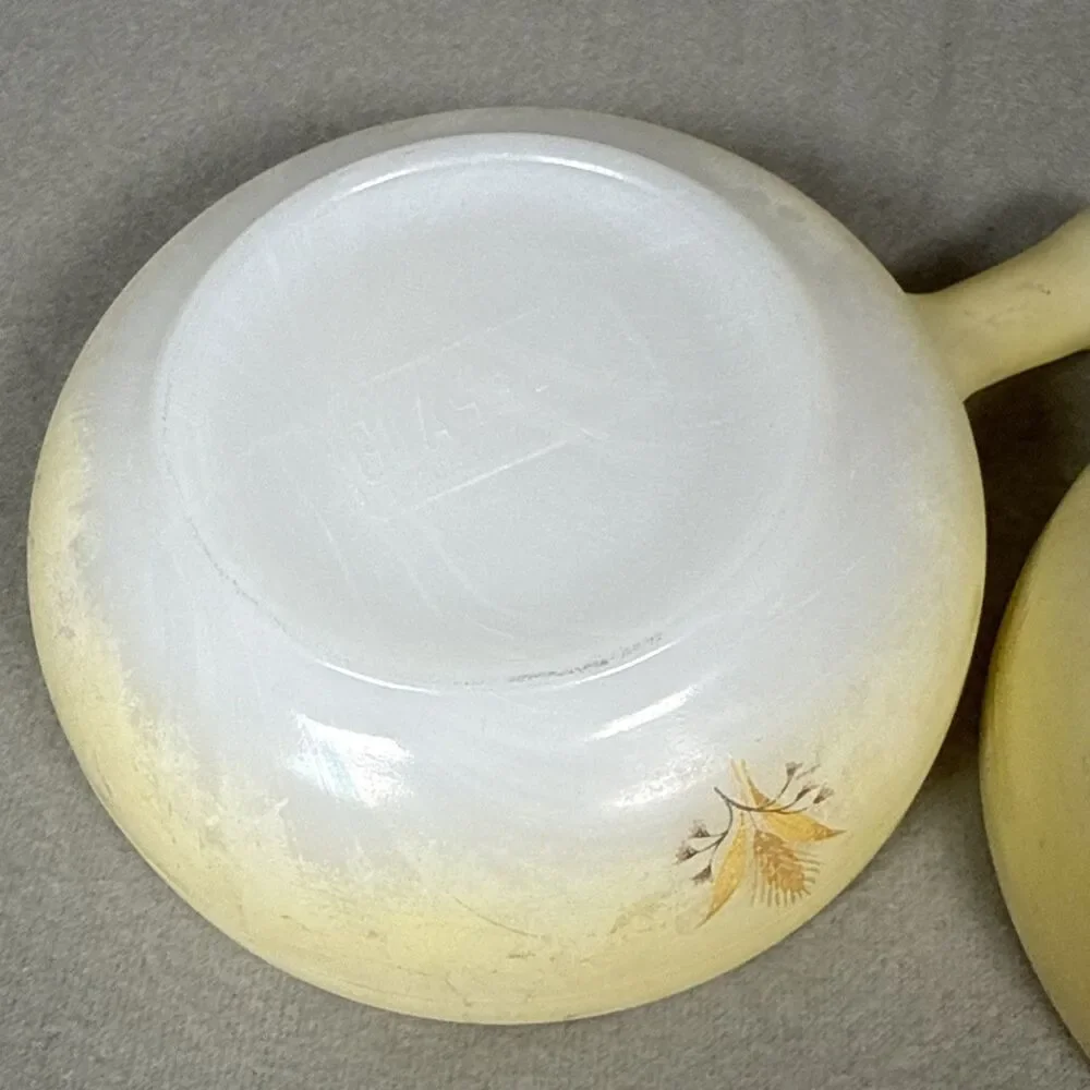 2 Vintage Glasbake Soup Bowls Milk Glass Yellow Wheat  Fair Condition
